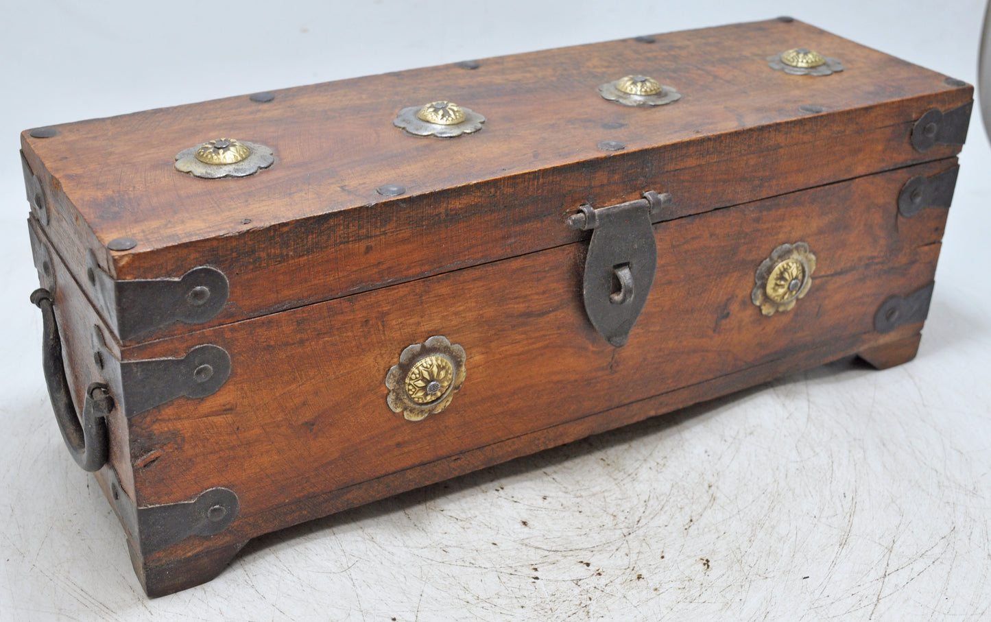 Vintage Wooden Storage Chest Box Original Old Hand Crafted Metal Fitted
