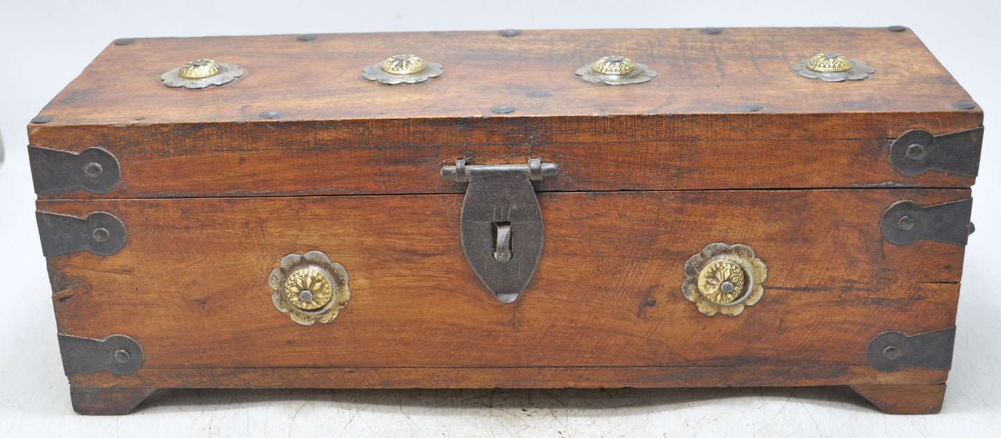 Vintage Wooden Storage Chest Box Original Old Hand Crafted Metal Fitted