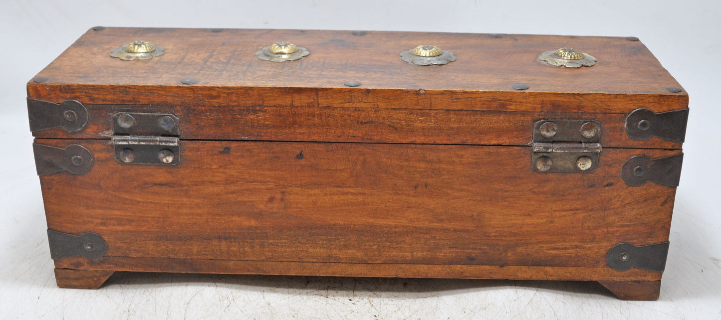 Vintage Wooden Storage Chest Box Original Old Hand Crafted Metal Fitted