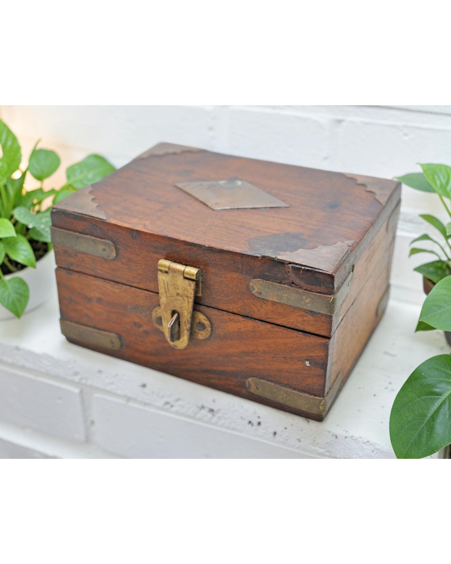 Vintage Wooden Small Storage Box Original Old Hand Crafted Brass Fitted