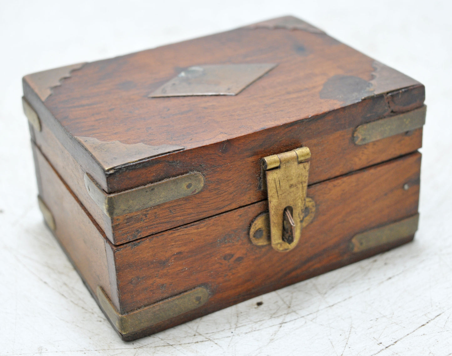 Vintage Wooden Small Storage Box Original Old Hand Crafted Brass Fitted