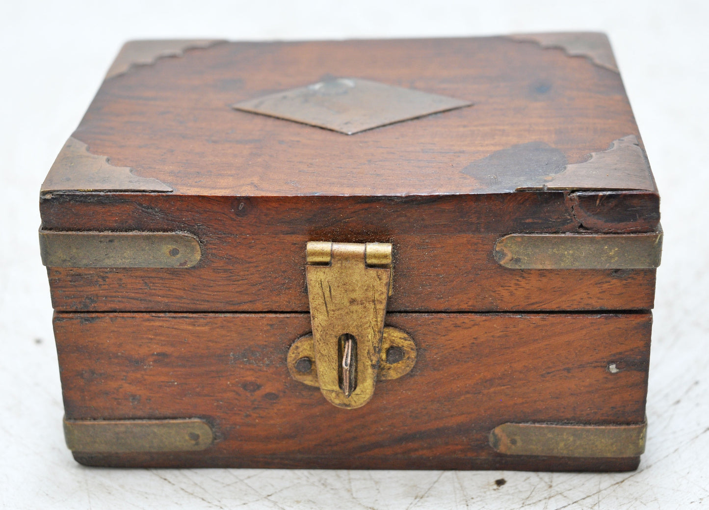 Vintage Wooden Small Storage Box Original Old Hand Crafted Brass Fitted