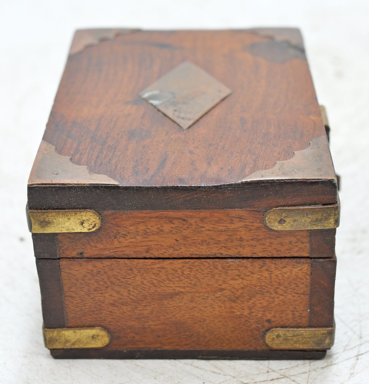 Vintage Wooden Small Storage Box Original Old Hand Crafted Brass Fitted