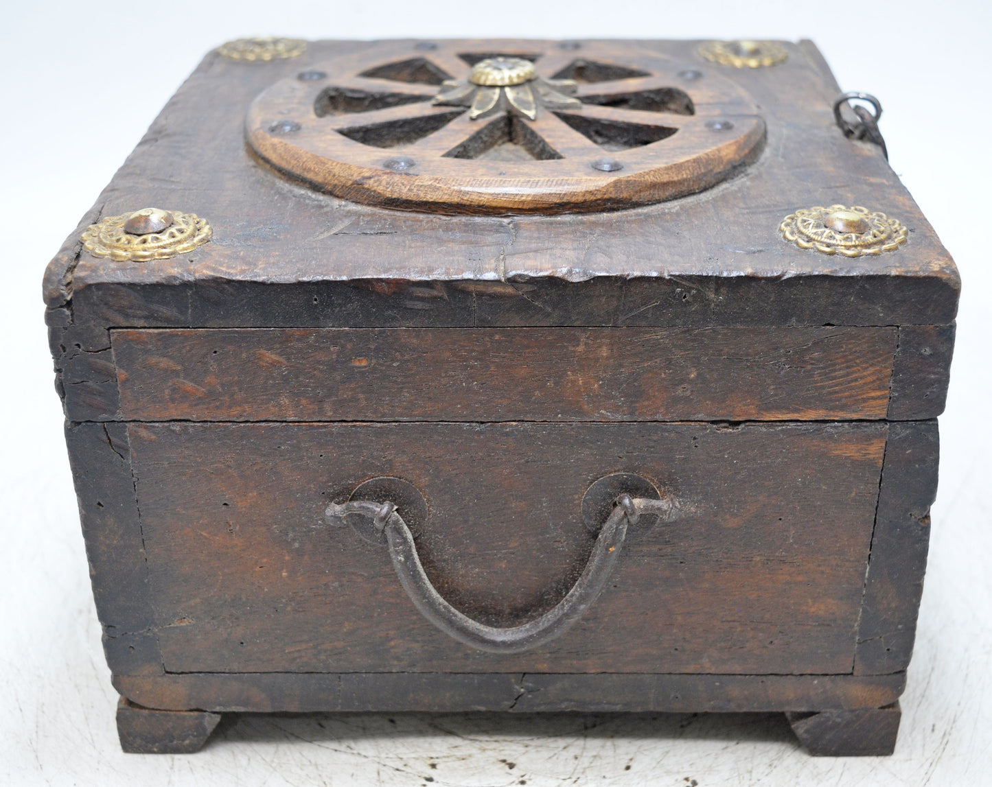 Vintage Wooden Square Storage Box Original Old Hand Crafted Brass Fitted