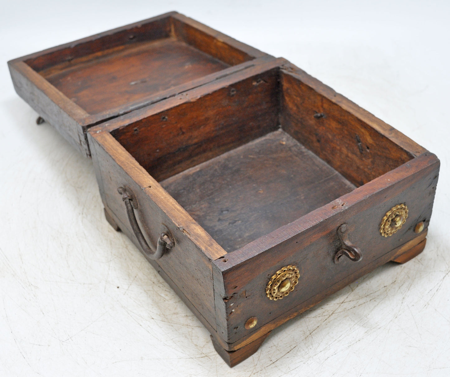 Vintage Wooden Square Storage Box Original Old Hand Crafted Brass Fitted