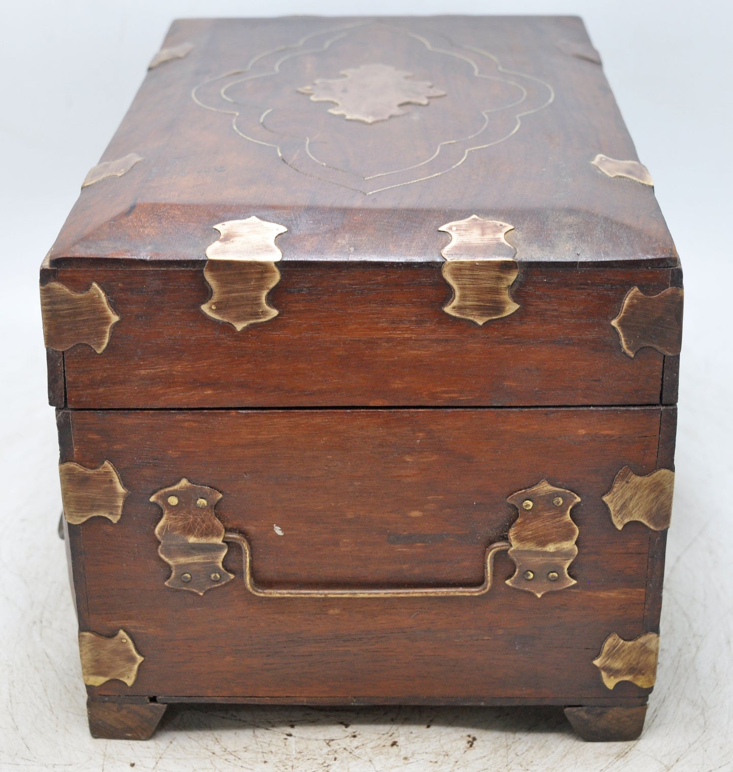Vintage Wooden 2 Drawers Storage Box Original Old Hand Crafted Brass Fitted
