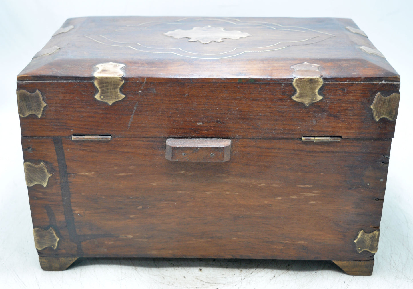 Vintage Wooden 2 Drawers Storage Box Original Old Hand Crafted Brass Fitted