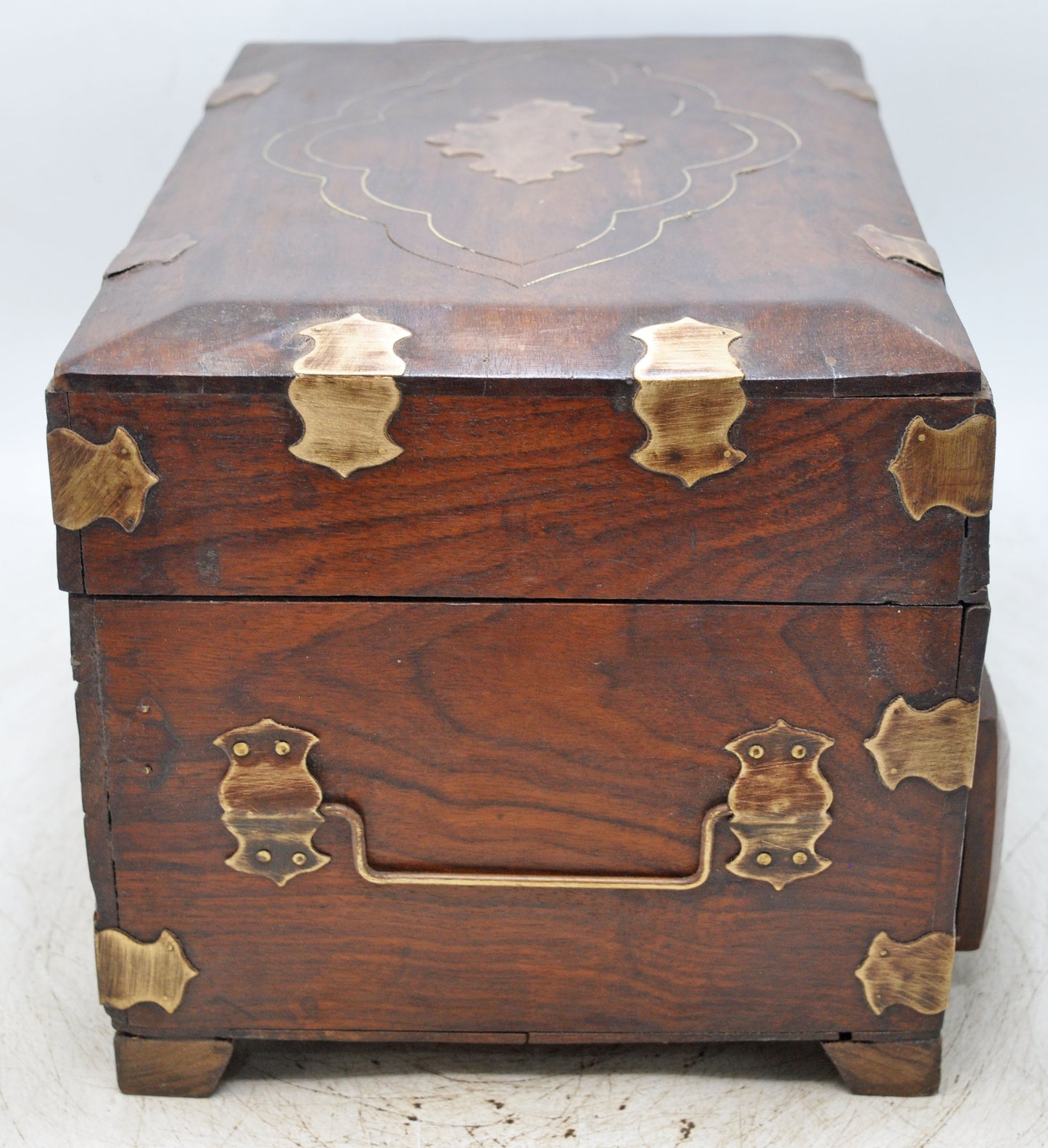 Vintage Wooden 2 Drawers Storage Box Original Old Hand Crafted Brass Fitted