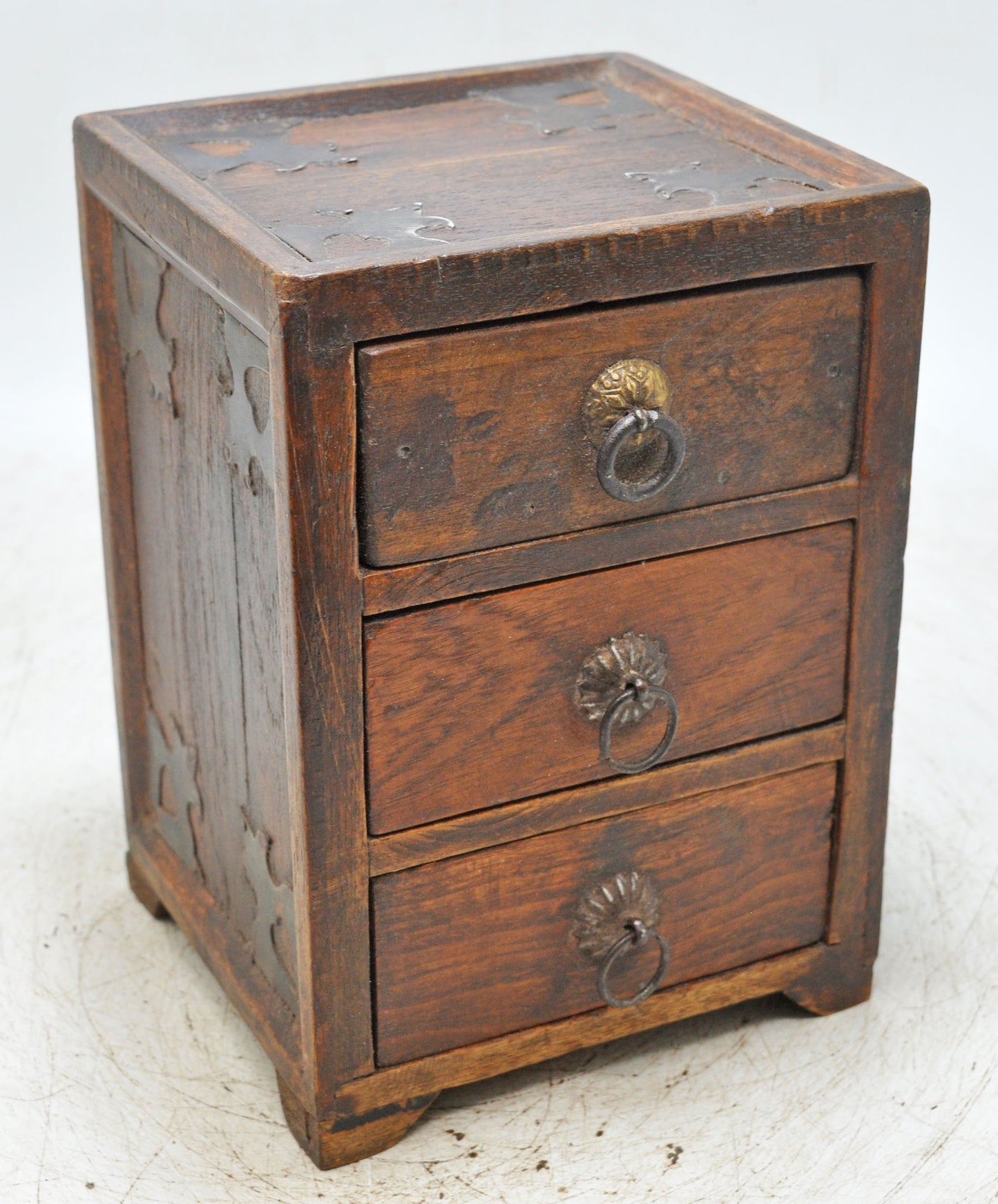 Vintage Wooden Small 3 Drawers Storage Box Original Old Hand Crafted