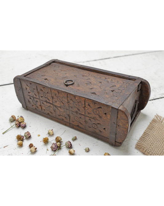 Vintage Wooden Brick Mould Storage Box Original Old Hand Crafted Carved