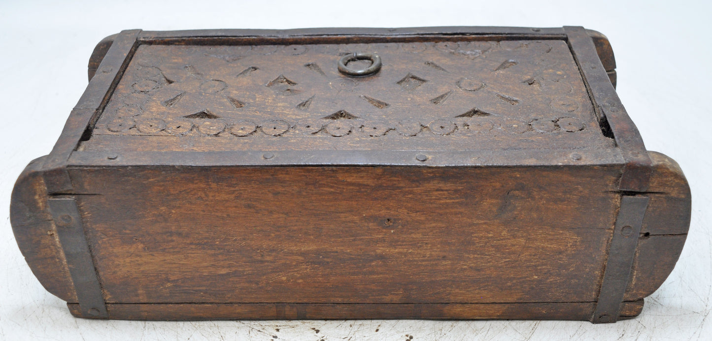 Vintage Wooden Brick Mould Storage Box Original Old Hand Crafted Carved