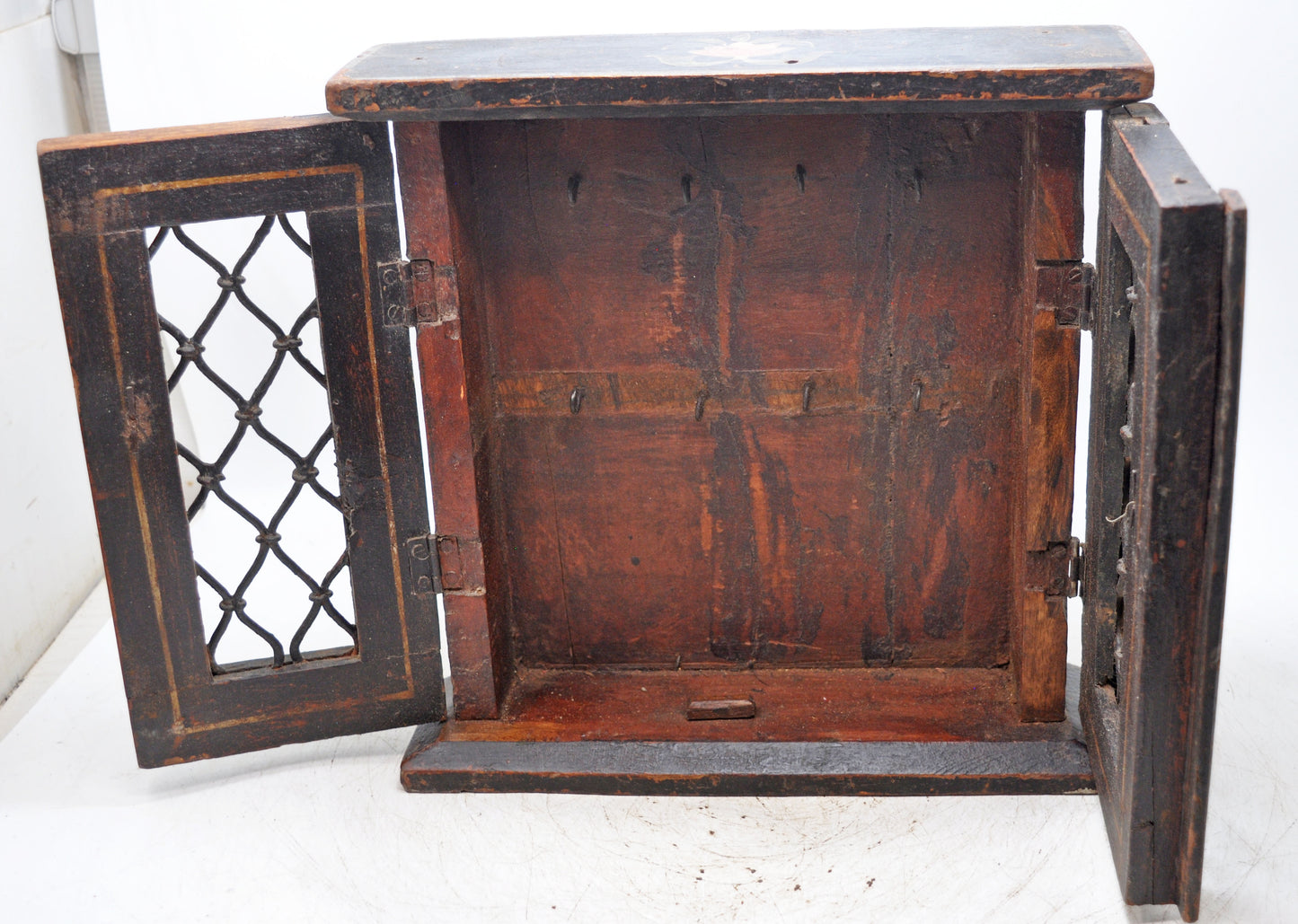 Vintage Wooden Wall Hanging Small Cabinet Box Original Old Hand Crafted Painted