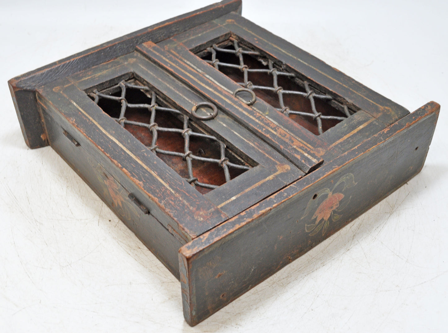 Vintage Wooden Wall Hanging Small Cabinet Box Original Old Hand Crafted Painted