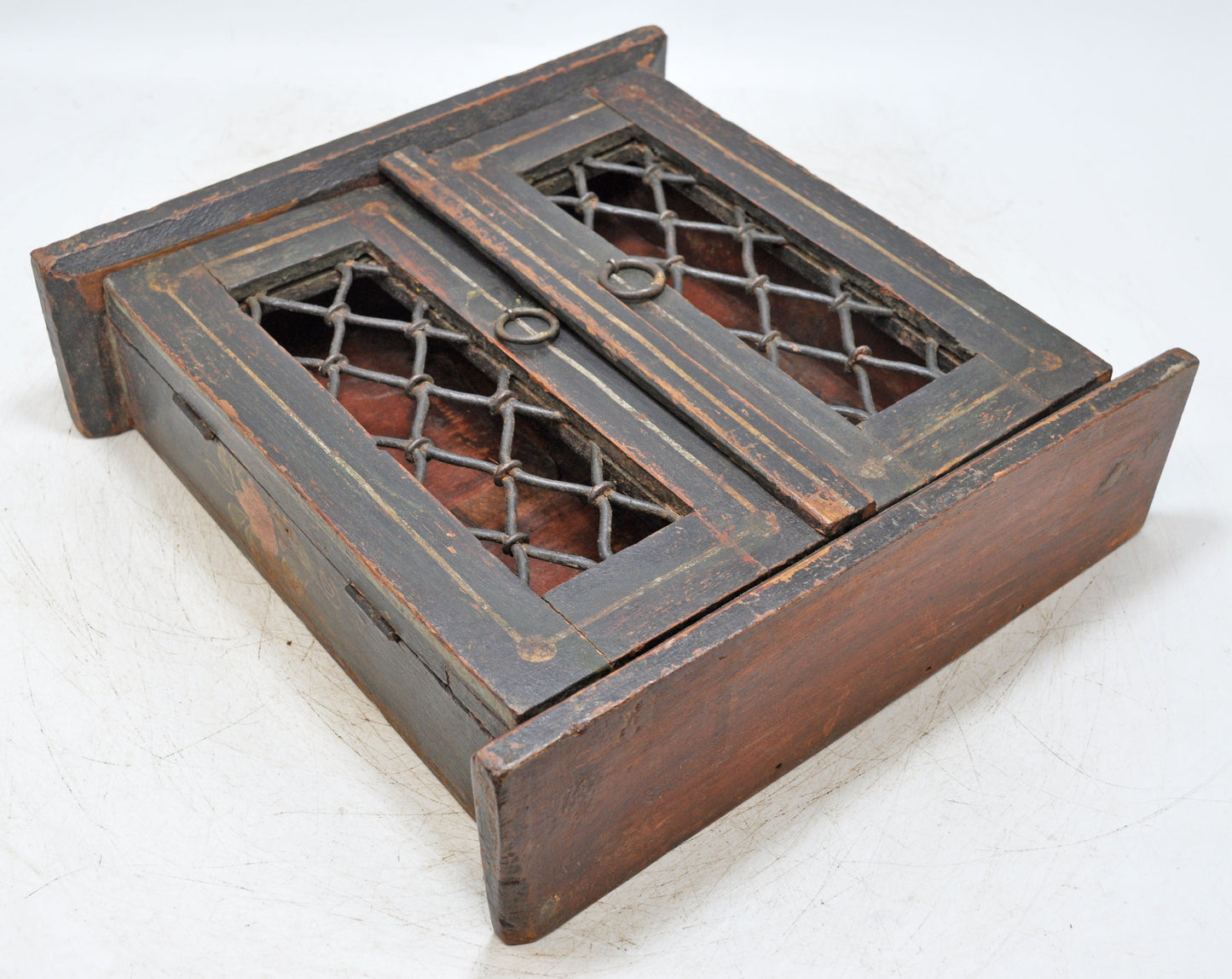 Vintage Wooden Wall Hanging Small Cabinet Box Original Old Hand Crafted Painted
