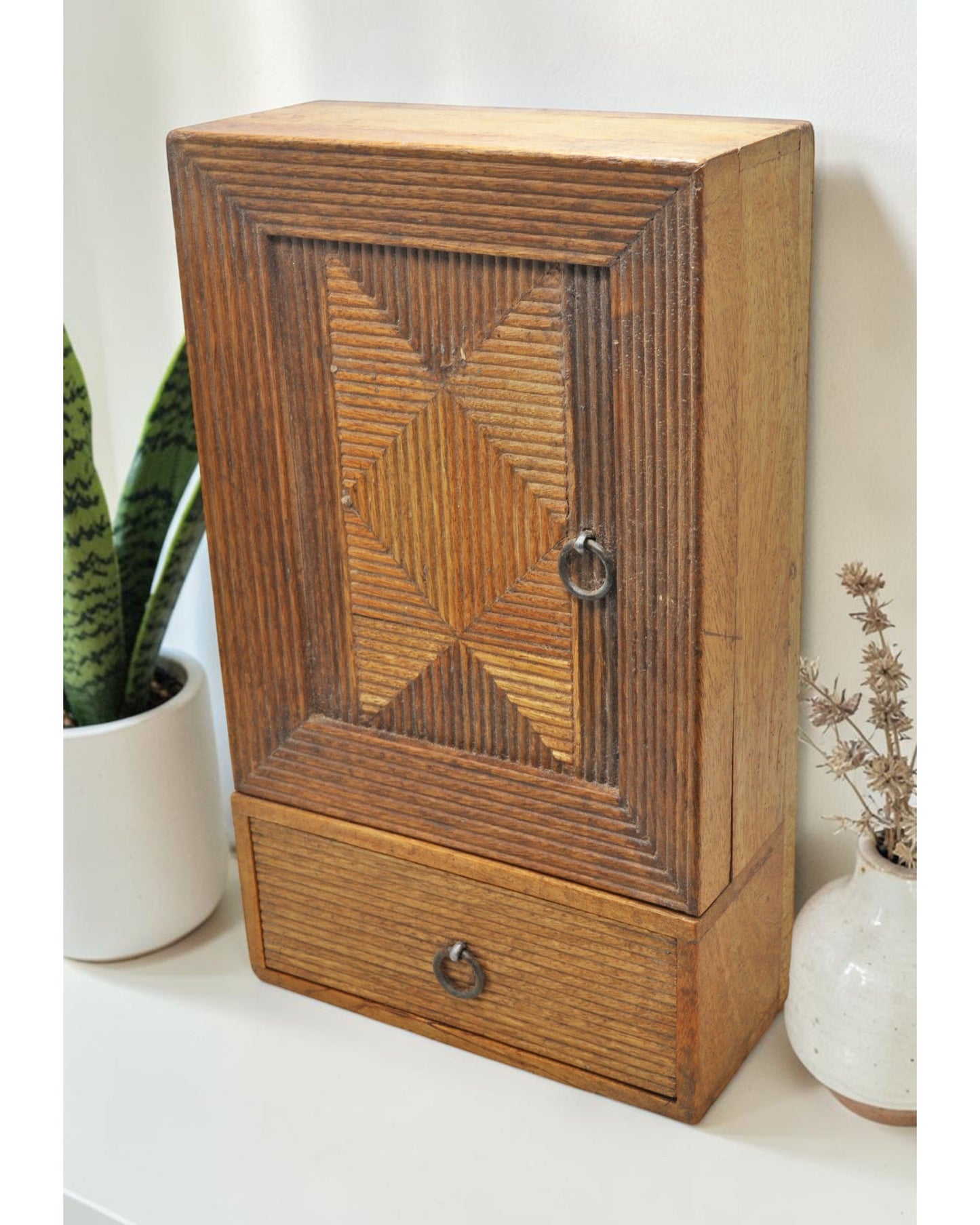 Vintage Wooden Wall Hanging Storage Cabinet Box Original Old Hand Crafted