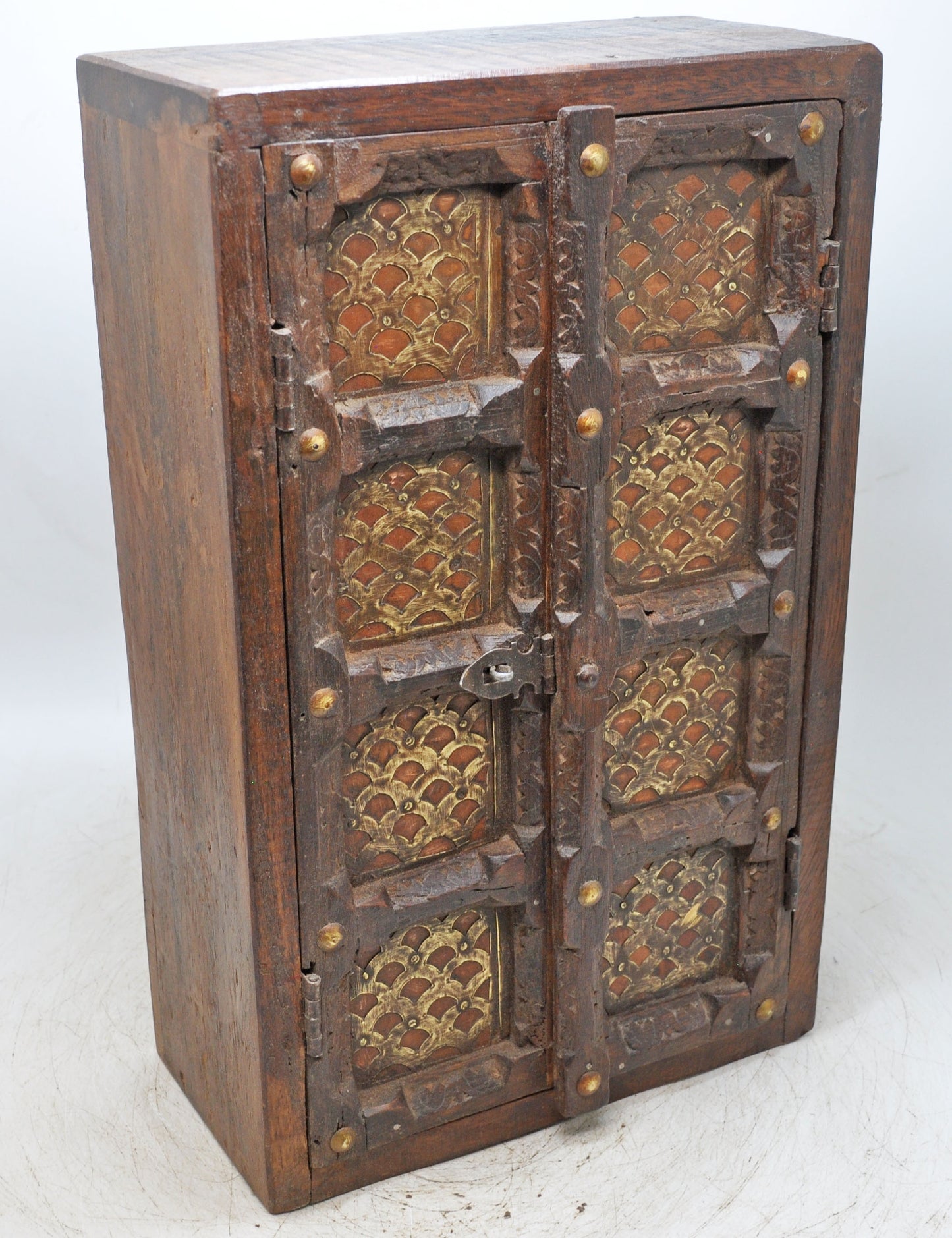 Vintage Wooden Wall Hanging Storage Cabinet Box Original Old Fine Brass Fitted
