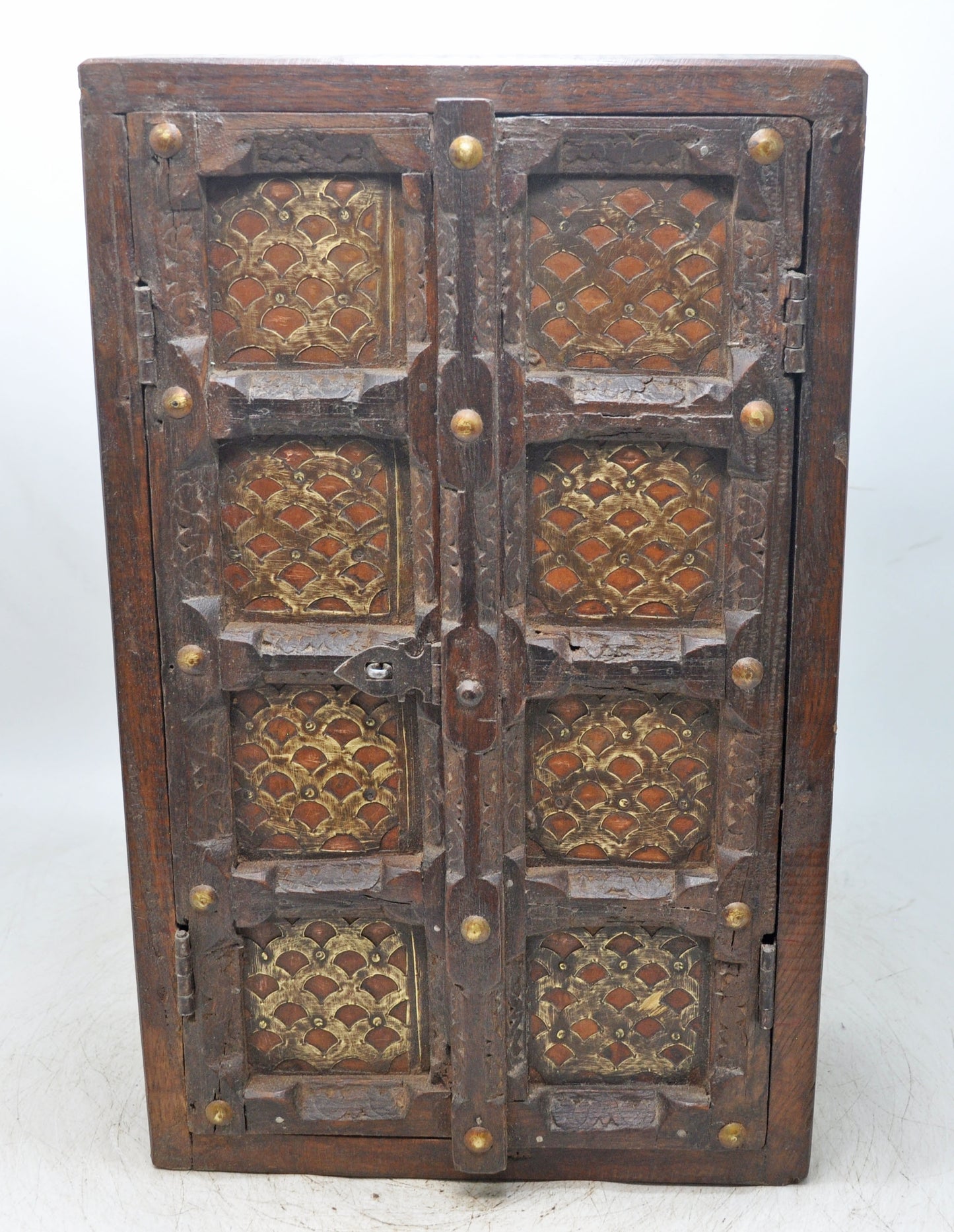 Vintage Wooden Wall Hanging Storage Cabinet Box Original Old Fine Brass Fitted