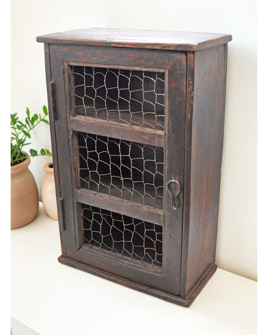 Vintage Wooden Wall Hanging Storage Cabinet Box Original Old Hand Crafted