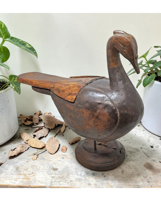 Antique Wooden Large Duck Swan Bird Figurine Box Original Old Fine Hand Carved