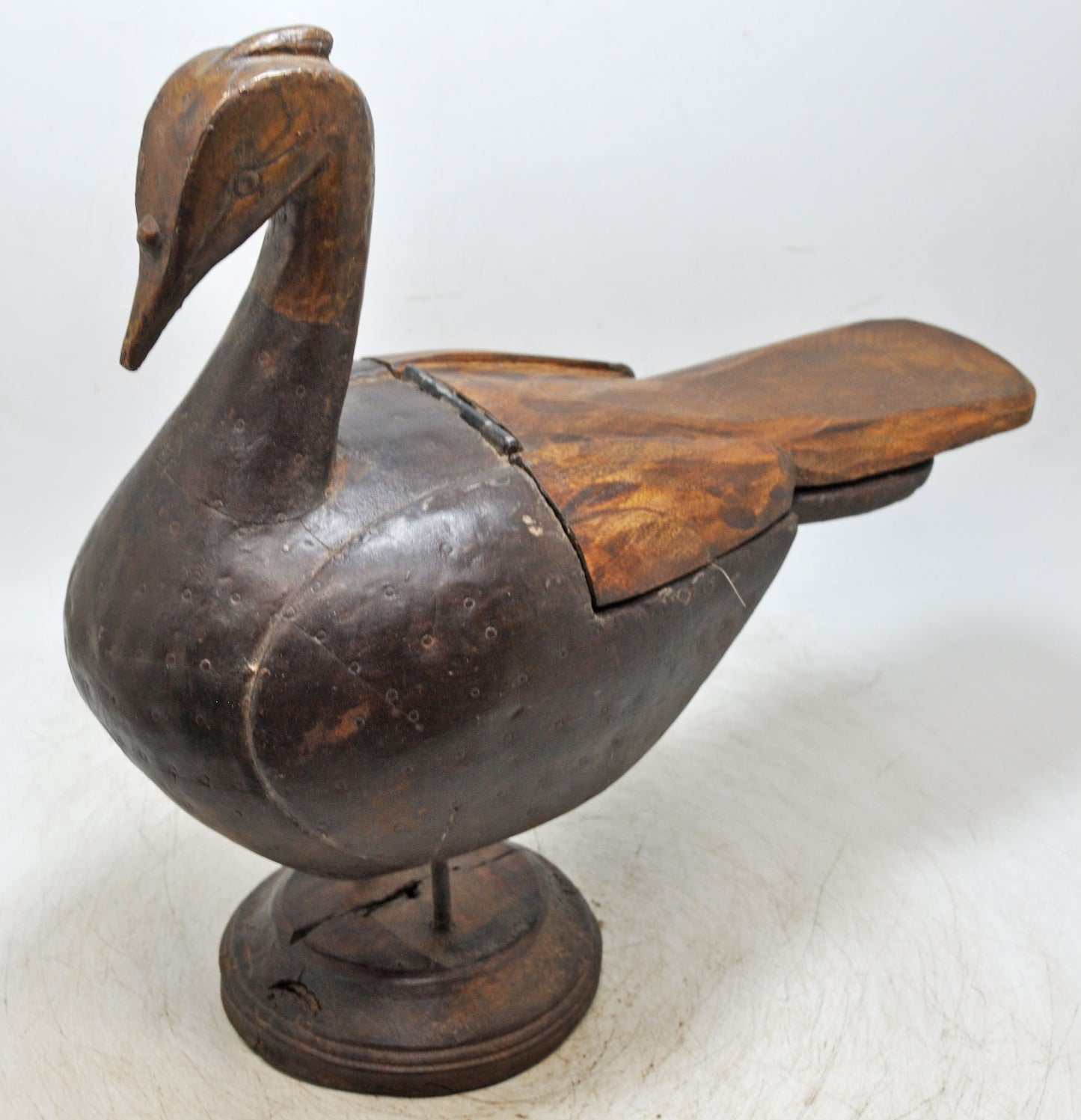 Antique Wooden Large Duck Swan Bird Figurine Box Original Old Fine Hand Carved
