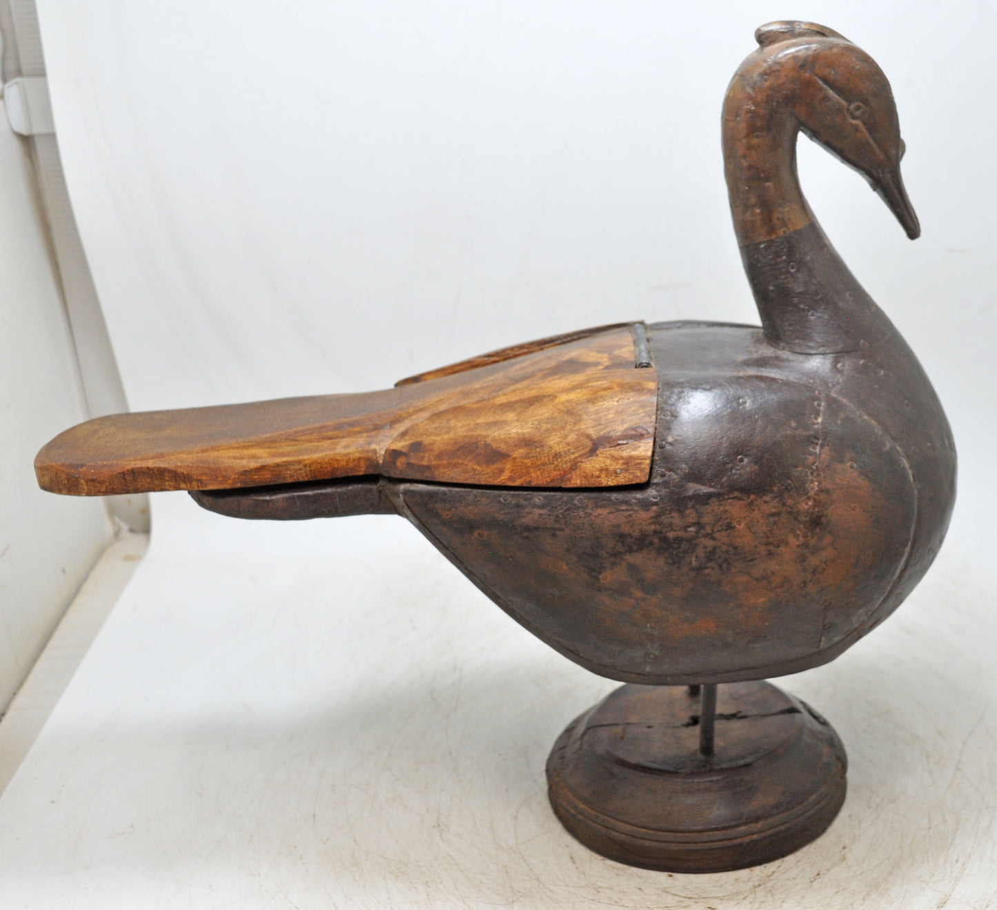 Antique Wooden Large Duck Swan Bird Figurine Box Original Old Fine Hand Carved