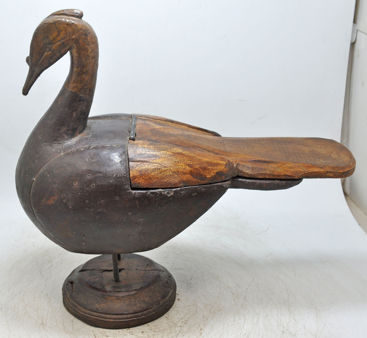 Antique Wooden Large Duck Swan Bird Figurine Box Original Old Fine Hand Carved