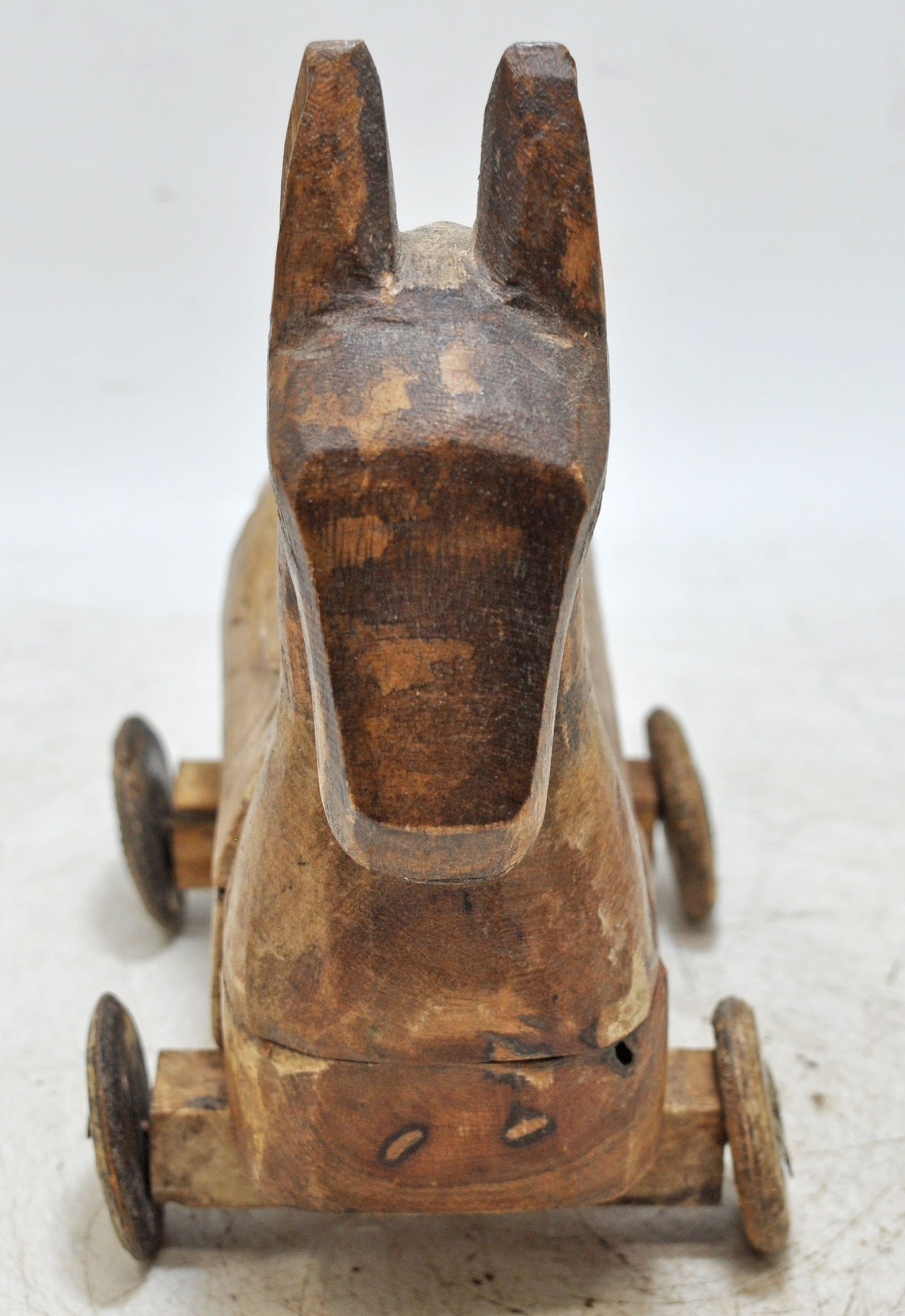 Vintage Wooden Horse on Wheels Figurine Spice Box Original Old Hand Carved