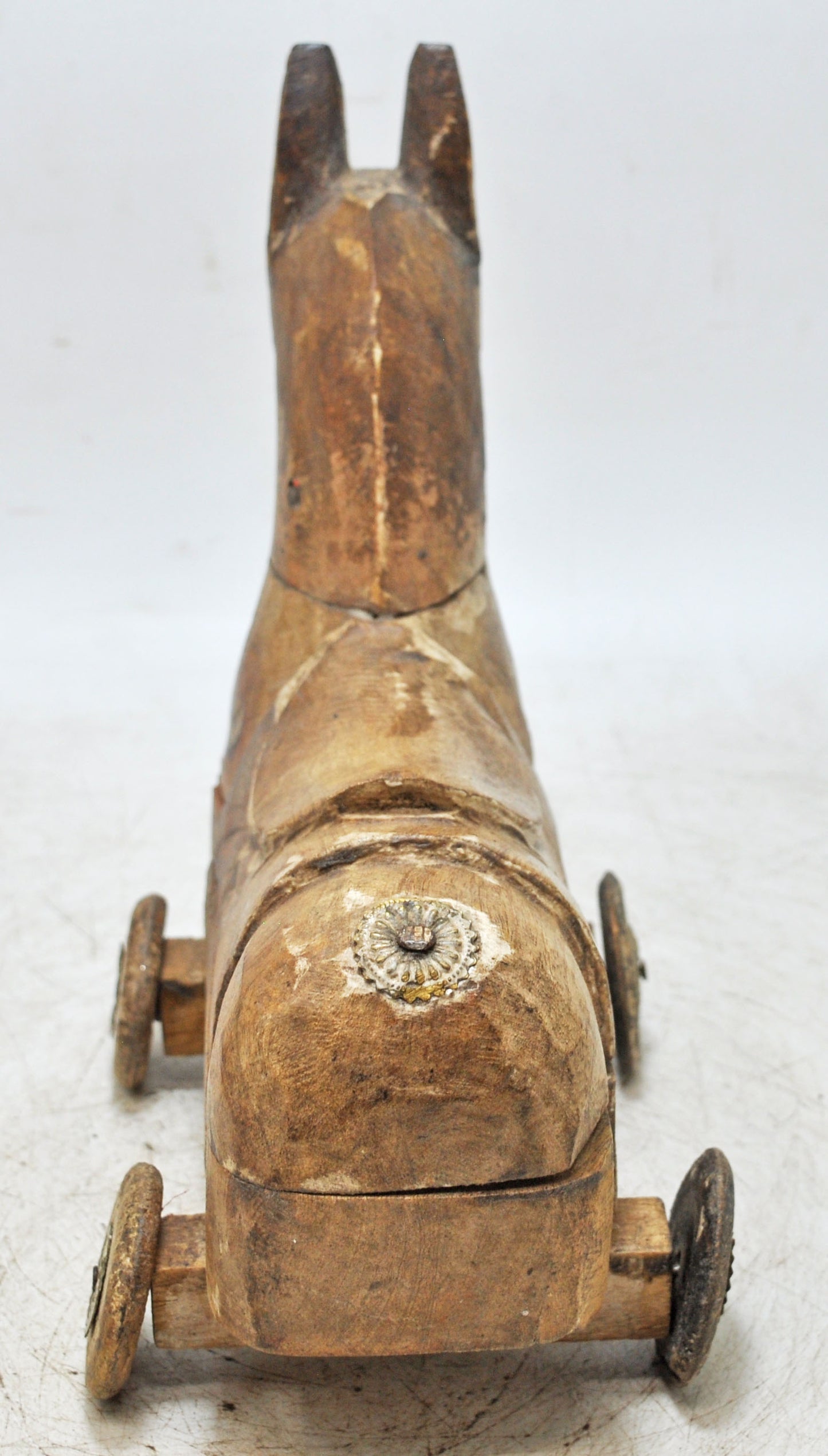 Vintage Wooden Horse on Wheels Figurine Spice Box Original Old Hand Carved
