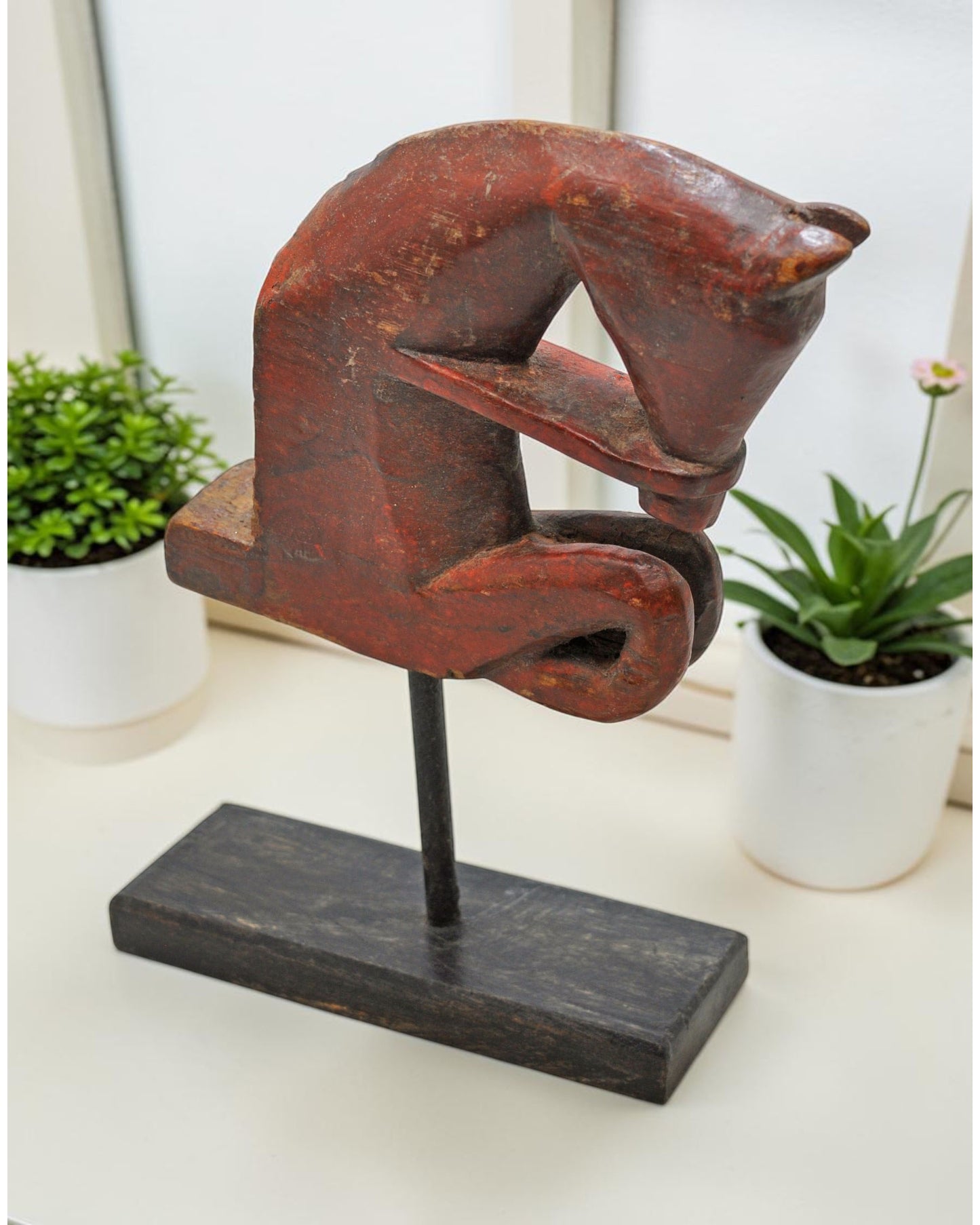 Antique Wooden Horse Head Figurine Original Old Hand Carved