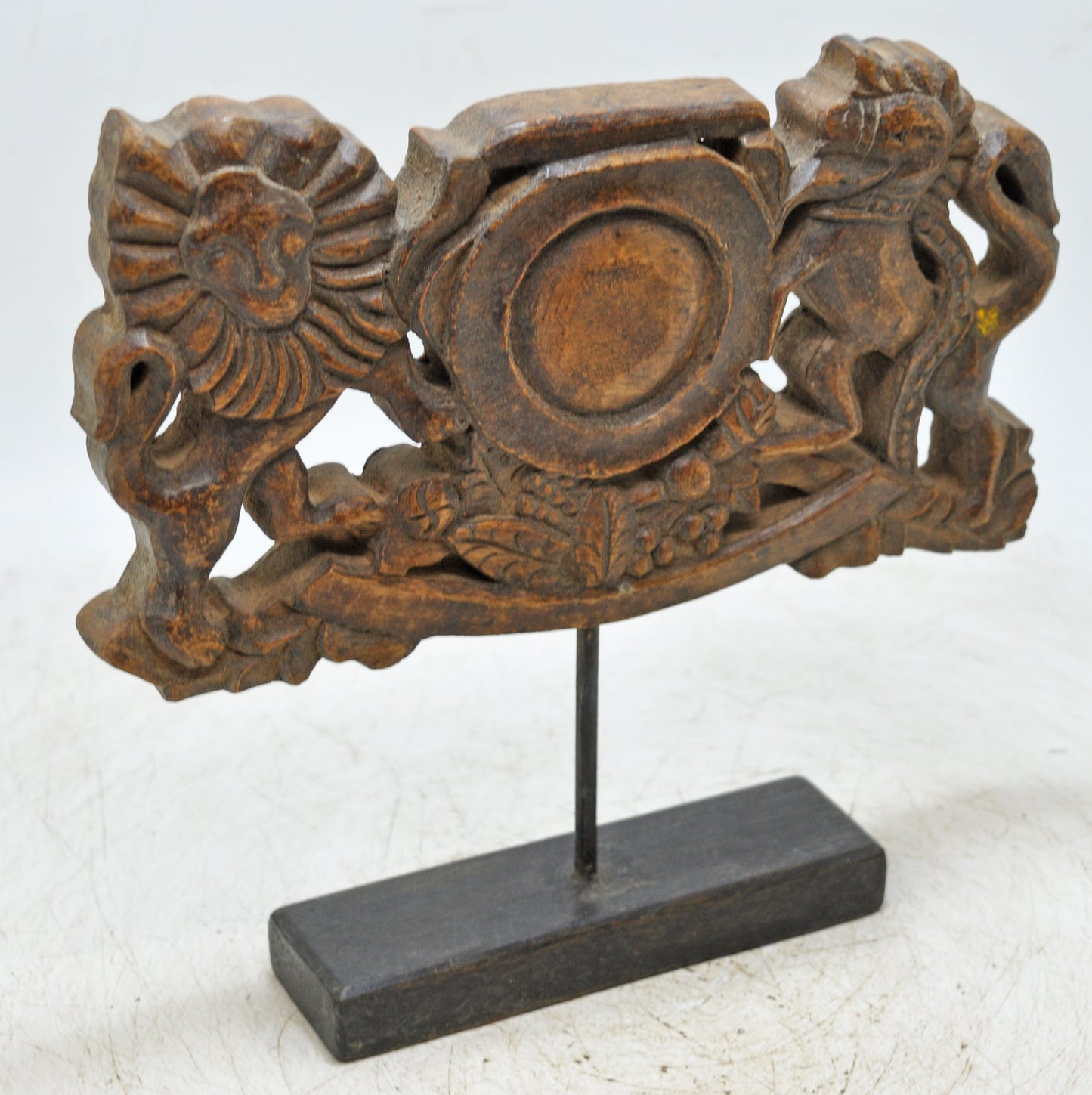 Antique Wooden Lion Tiger Carved Panel Plaque Original Old Hand Carved
