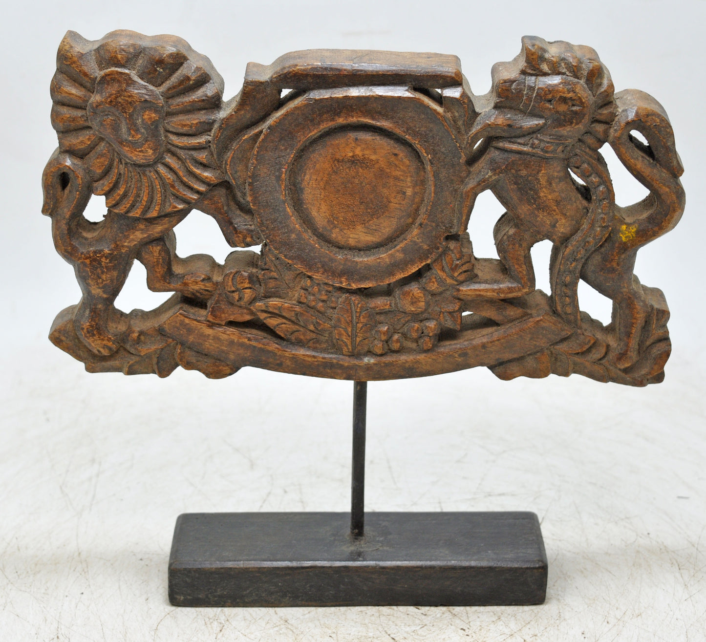 Antique Wooden Lion Tiger Carved Panel Plaque Original Old Hand Carved