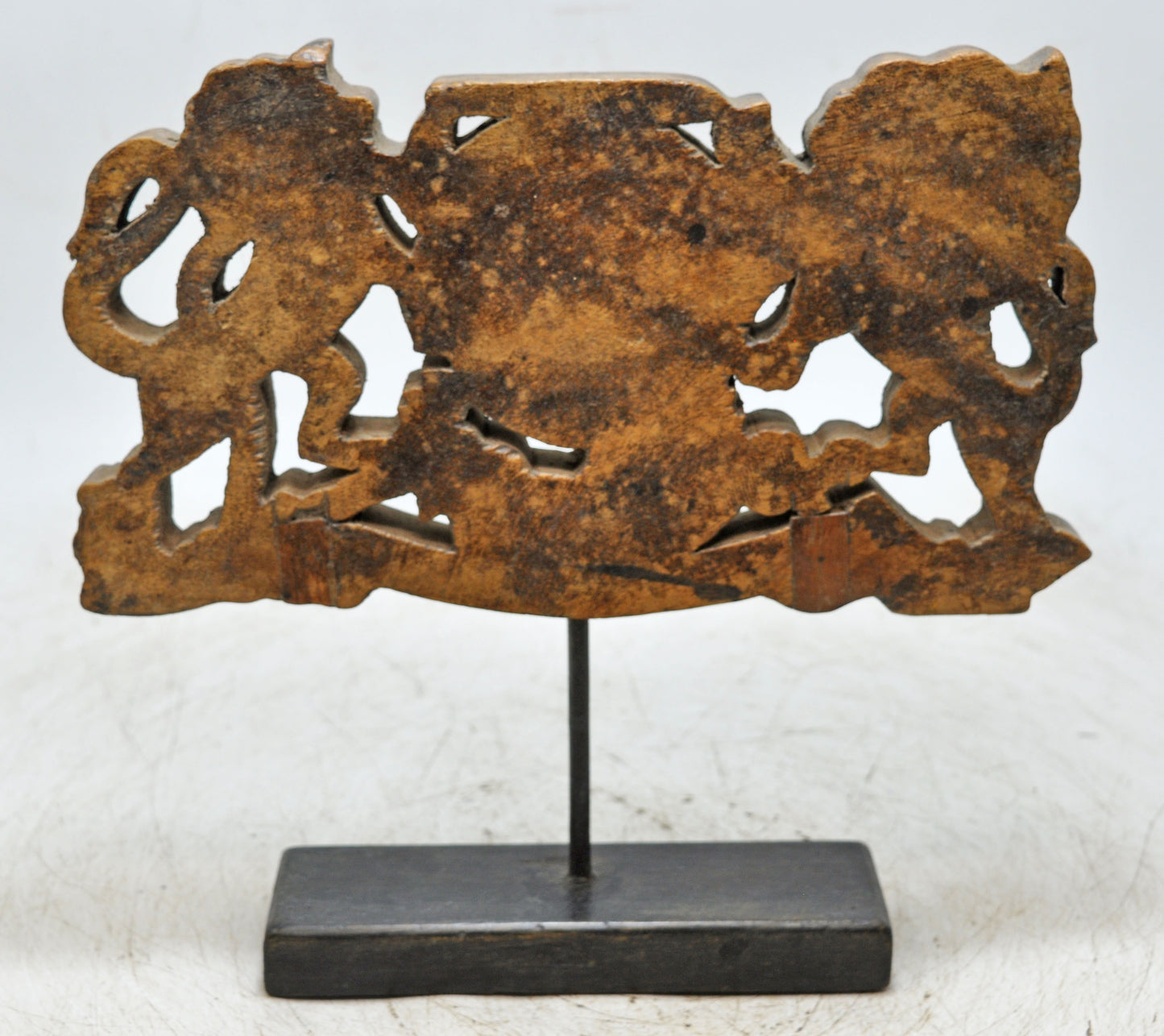 Antique Wooden Lion Tiger Carved Panel Plaque Original Old Hand Carved