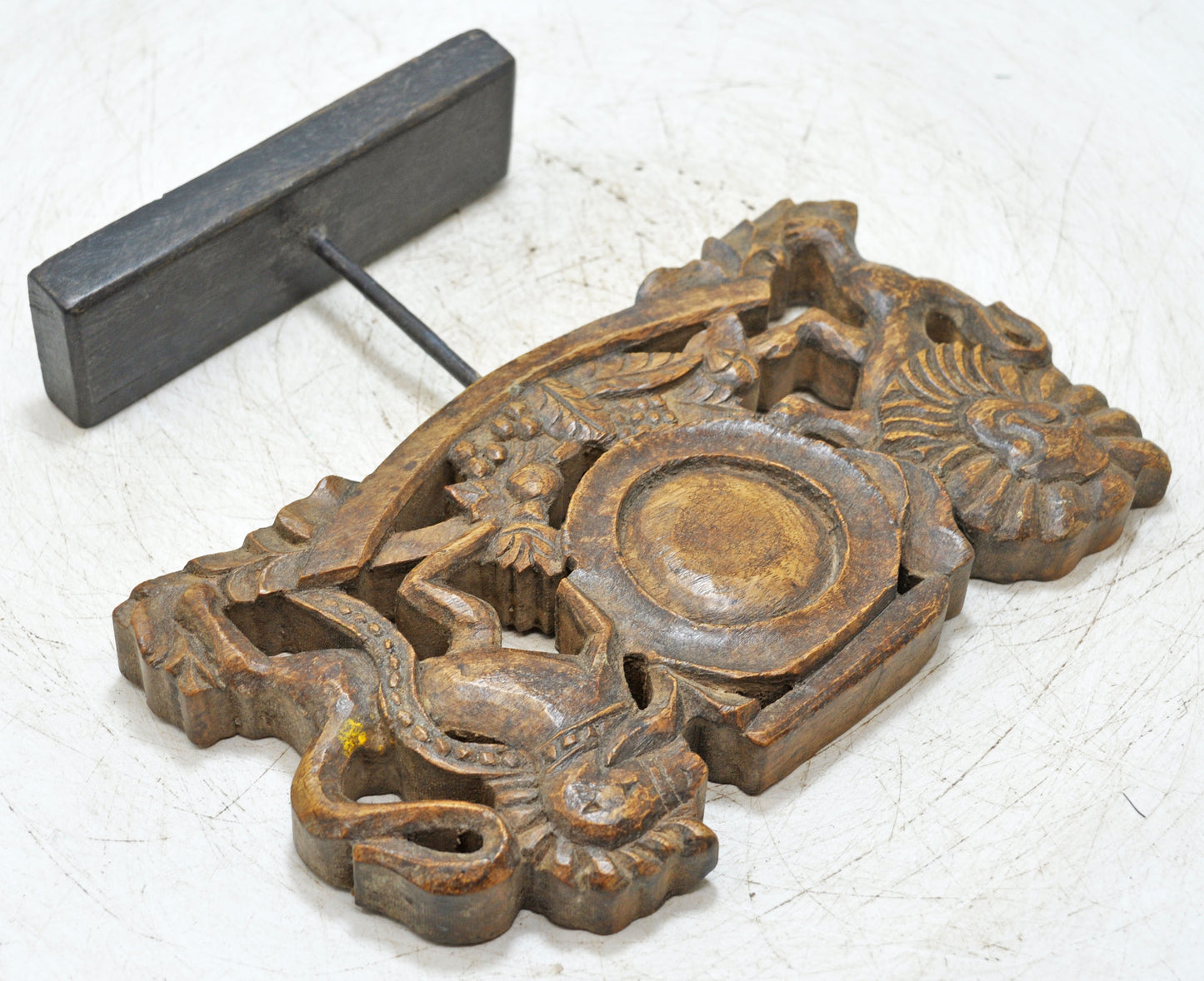 Antique Wooden Lion Tiger Carved Panel Plaque Original Old Hand Carved