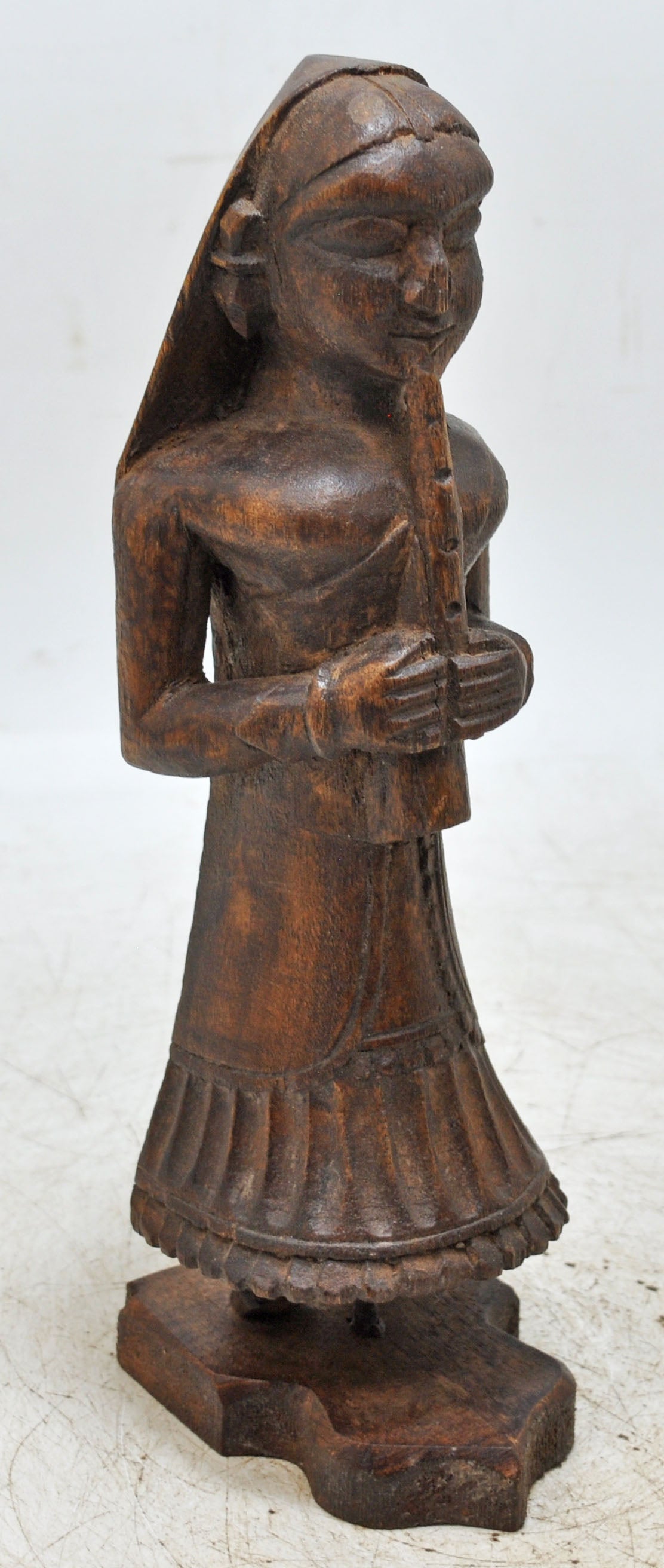 Antique Wooden Musician Lady Figurine Original Old Fine Hand Carved