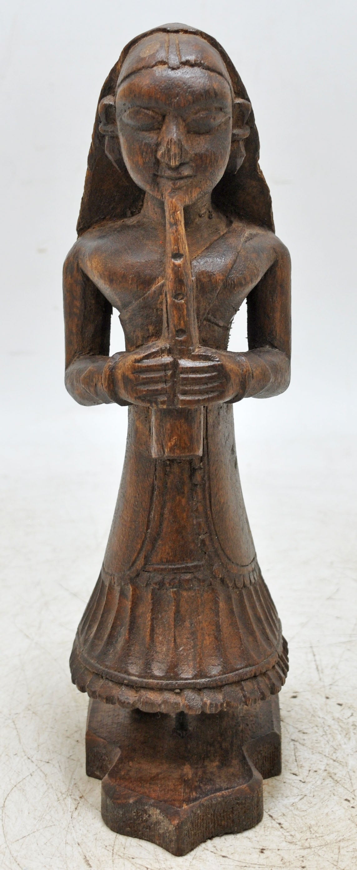 Antique Wooden Musician Lady Figurine Original Old Fine Hand Carved