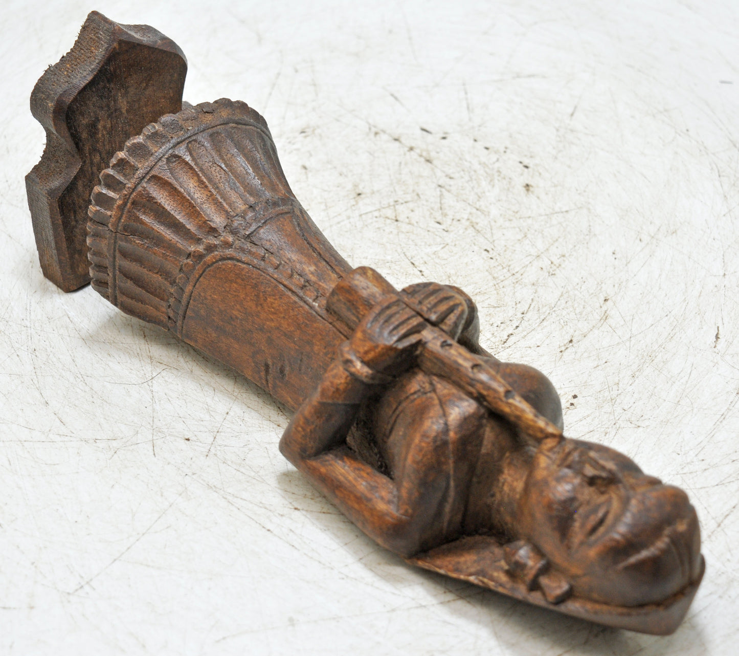 Antique Wooden Musician Lady Figurine Original Old Fine Hand Carved