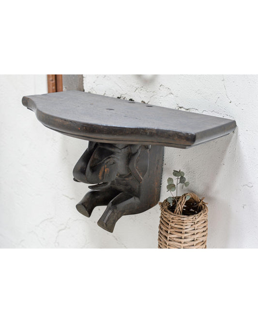 Vintage Wooden Elephant Design Wall Hanging Shelf Original Old Hand Carved