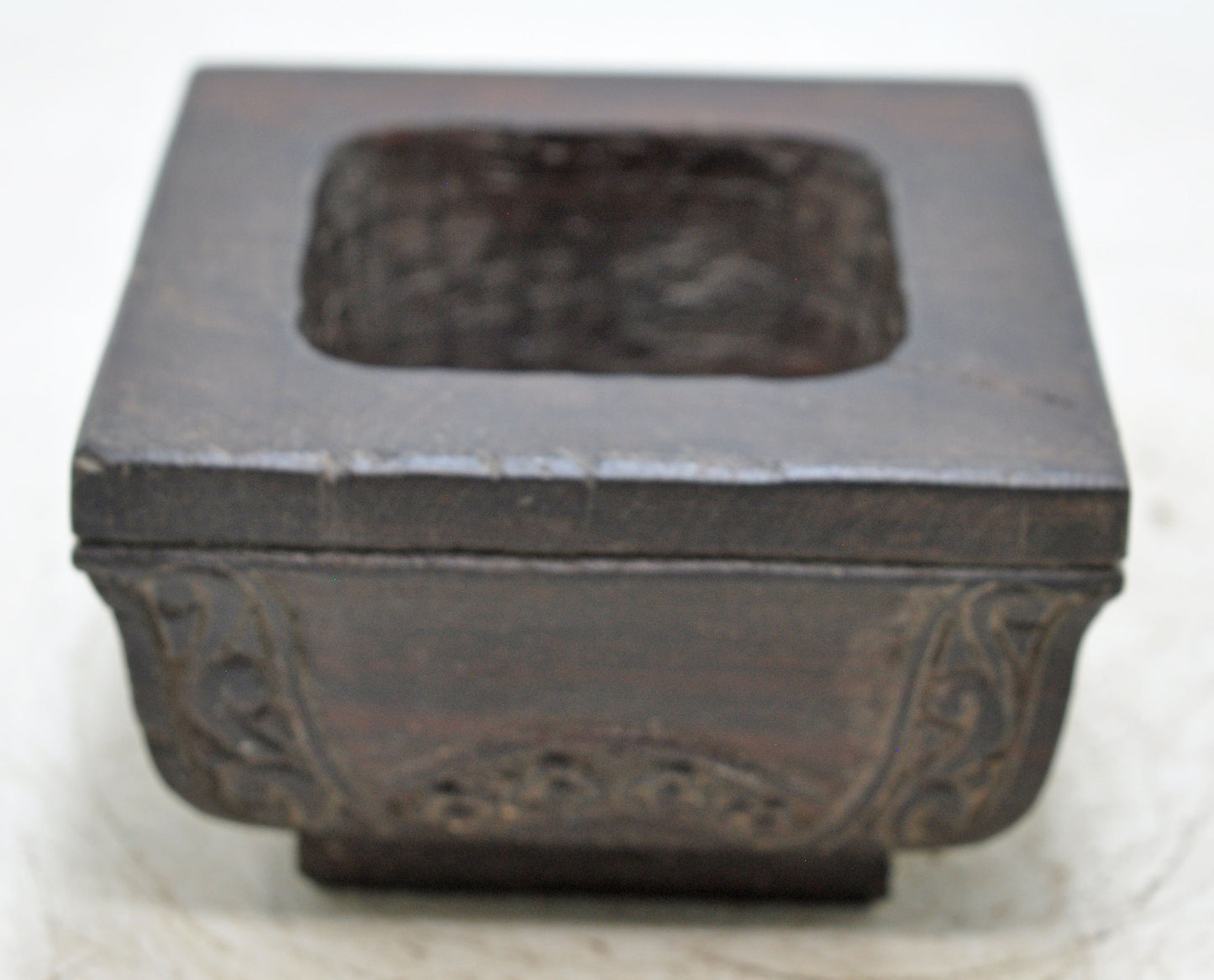 Antique Wooden Square Kitchenware Spice Salt Bowl Original Old Hand Carved
