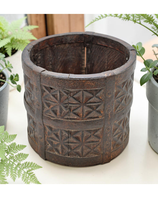 Vintage Wooden Kitchenware Grain Measurement Paili Pot Original Old Hand Carved