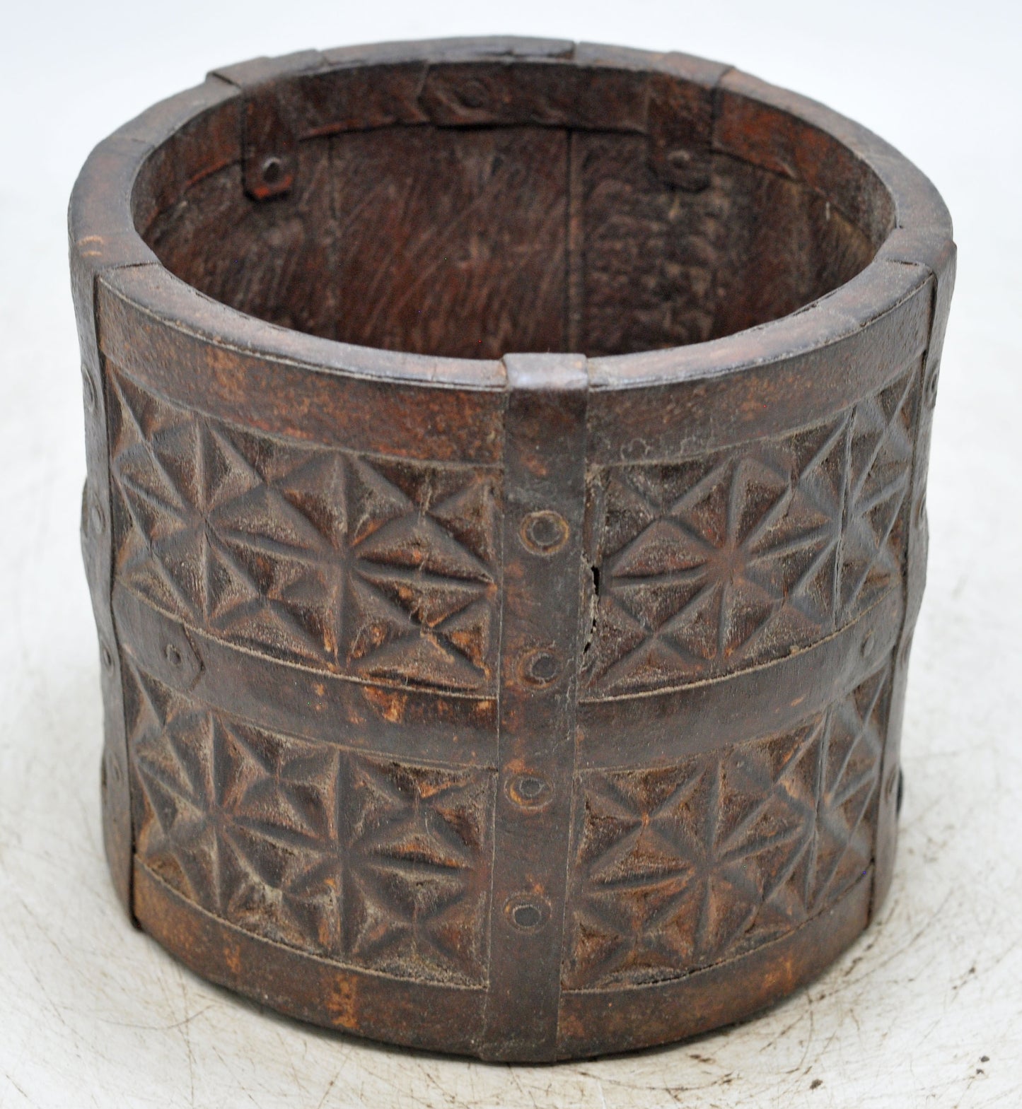 Vintage Wooden Kitchenware Grain Measurement Paili Pot Original Old Hand Carved