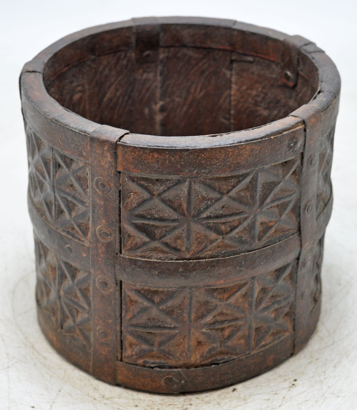 Vintage Wooden Kitchenware Grain Measurement Paili Pot Original Old Hand Carved