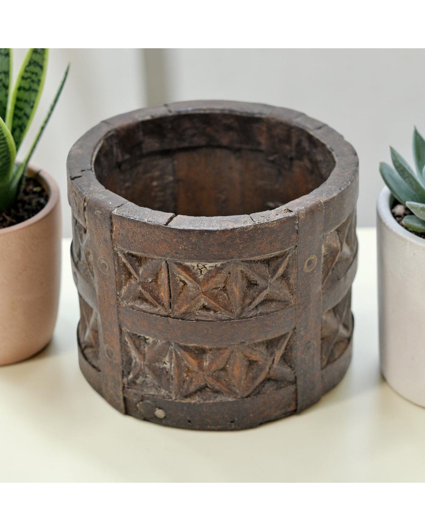 Vintage Wooden Kitchenware Grain Measurement Paili Pot Original Old Hand Carved