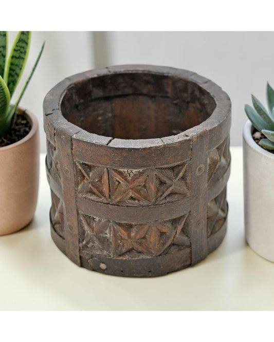 Vintage Wooden Kitchenware Grain Measurement Paili Pot Original Old Hand Carved