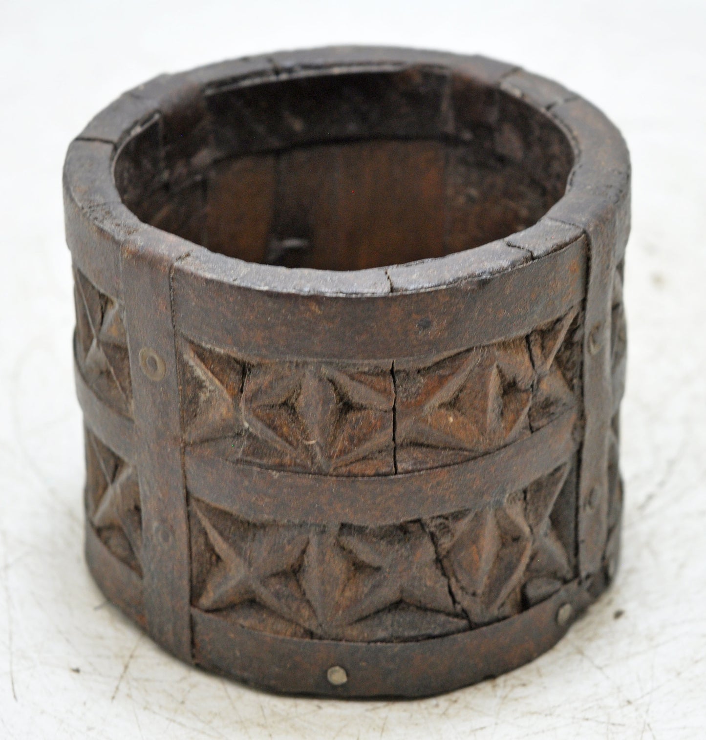 Vintage Wooden Kitchenware Grain Measurement Paili Pot Original Old Hand Carved