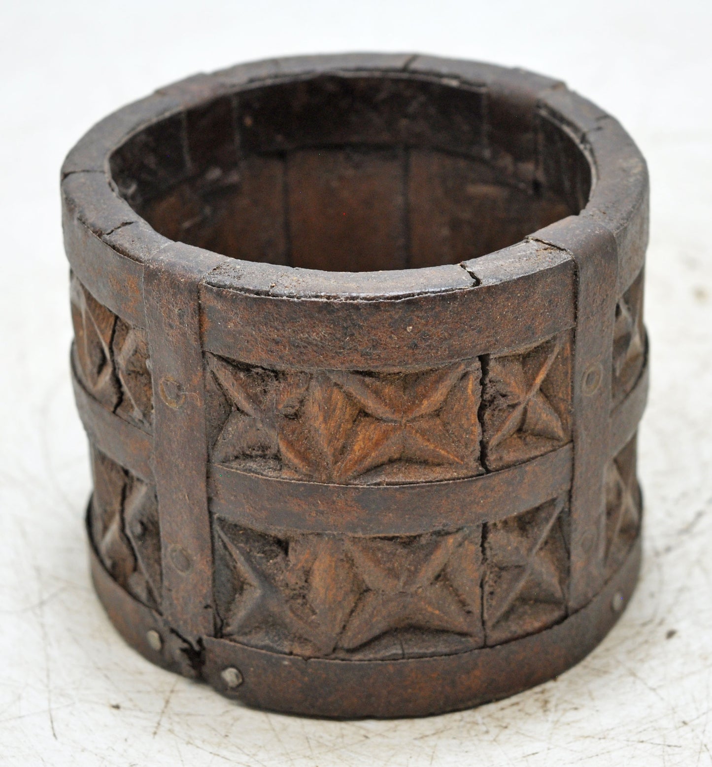 Vintage Wooden Kitchenware Grain Measurement Paili Pot Original Old Hand Carved