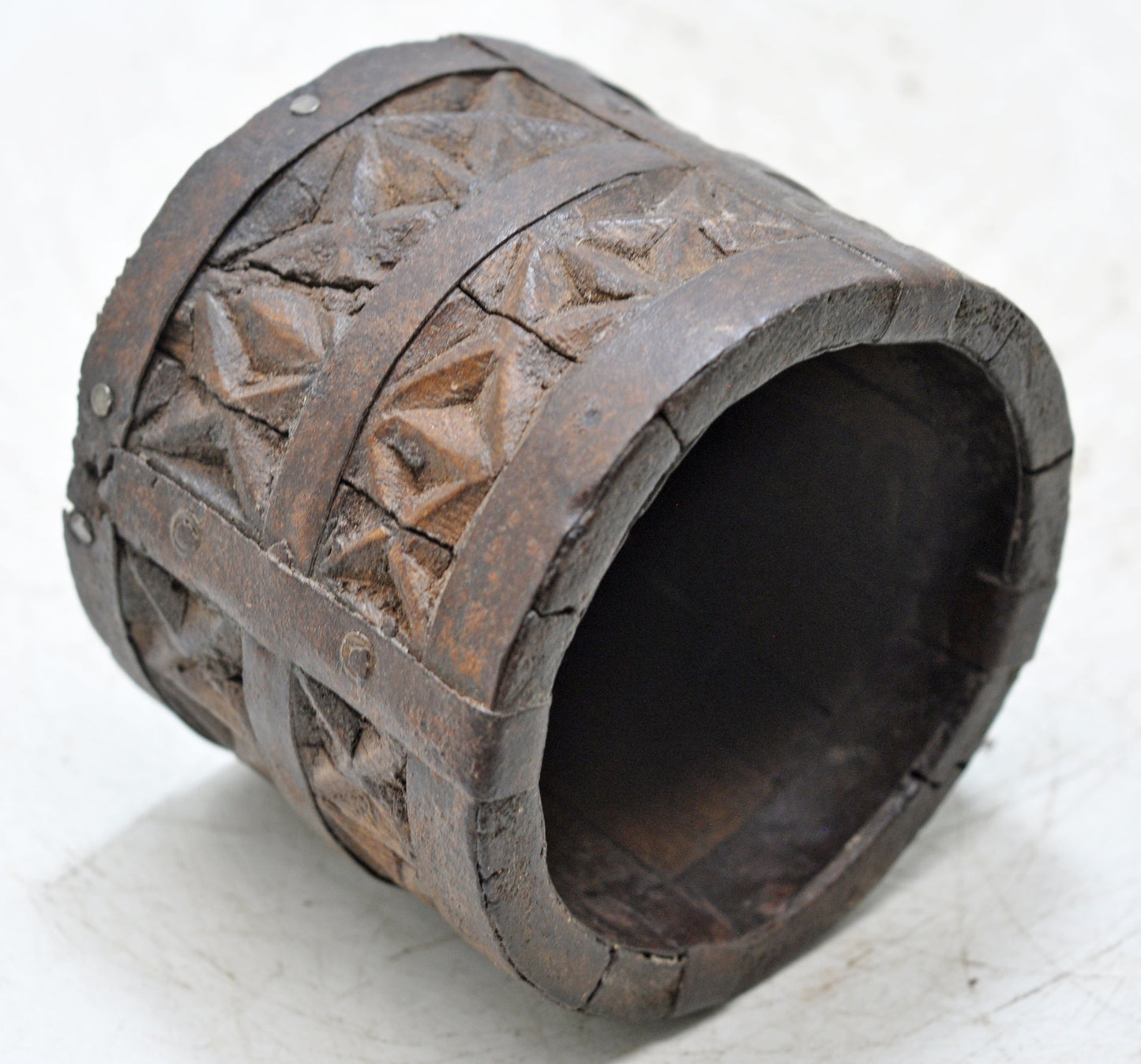 Vintage Wooden Kitchenware Grain Measurement Paili Pot Original Old Hand Carved