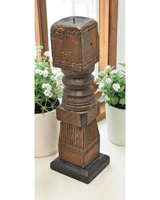 Antique Wooden Paga Candle Holder Stand Original Old Hand Carved