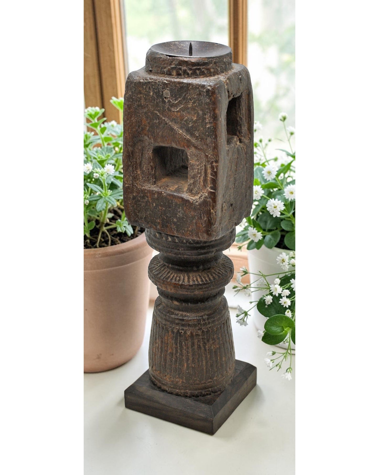 Antique Wooden Paga Candle Holder Stand Original Old Hand Carved