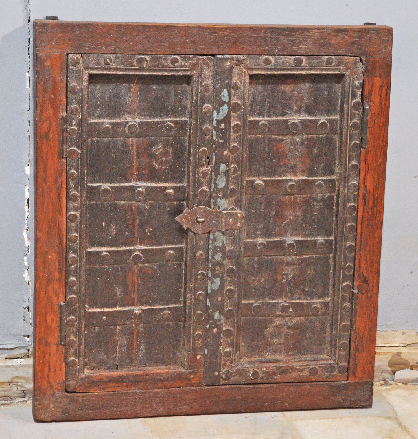 Antique Wooden Large Wall Décor Window Panel Frame Original Old Fine Metal Work