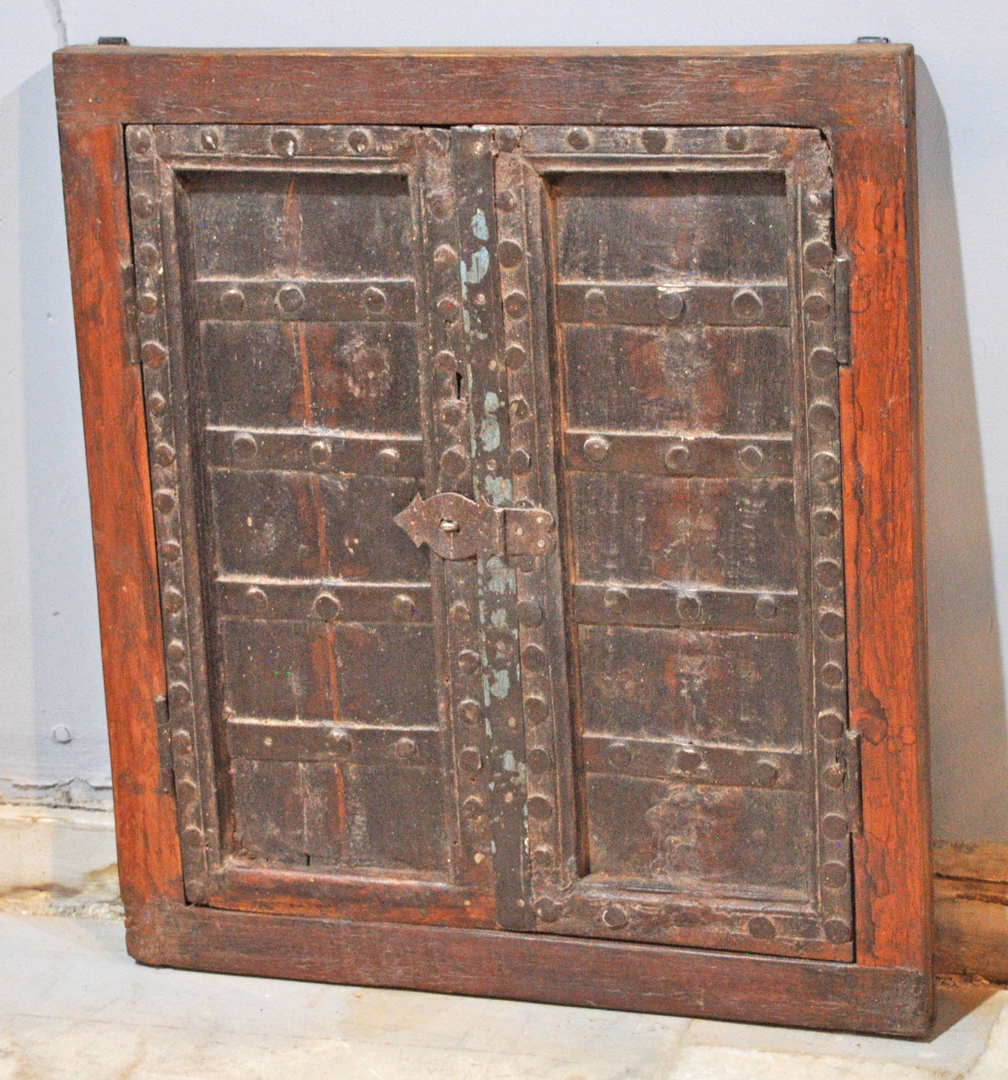 Antique Wooden Large Wall Décor Window Panel Frame Original Old Fine Metal Work